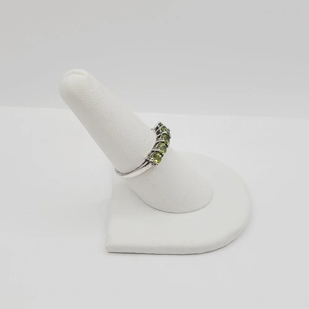 Genuine Round Green Peridot 925 Sterling Silver Stackable Band Ring